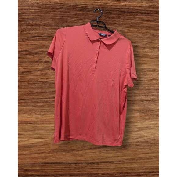 Lands End Womens Coral Polo Shirt 2X Plus Size Short Sleeve Button Front Cotton - Picture 1 of 9